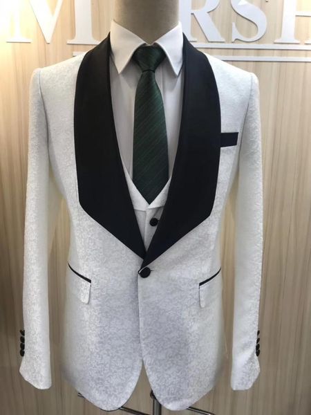men's suits & blazers white pattern men for wedding slim fit groom tuxedos handsome mens terno masculino with black shawl lapel 3 piece, White;black
men's suits & blazers white pattern men for wedding slim fit groom tuxedos handsome mens terno masculino with black shawl lapel 3 piece, White;black