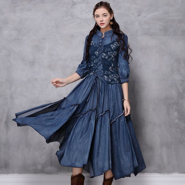 2021 black friday autumn new printed irregular denim long skirt middle sleeve dress a82199, White
2021 black friday autumn new printed irregular denim long skirt middle sleeve dress a82199, White