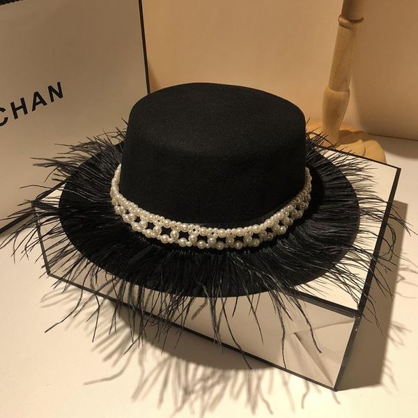 women wool felt hats pearl ostrich feather black wide brim fedoras wedding dinner party hats elegant fedora hat, Blue;gray
women wool felt hats pearl ostrich feather black wide brim fedoras wedding dinner party hats elegant fedora hat, Blue;gray