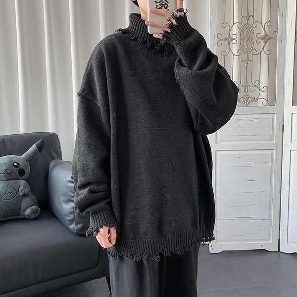 men's sweaters korean style ripped sweater warm fashion casual knitted pullover men wild loose winter knitting mens clothes, White;black
men's sweaters korean style ripped sweater warm fashion casual knitted pullover men wild loose winter knitting mens clothes, White;black