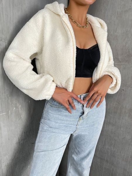 drop shoulder zipper hooded crop teddy jacket c7ef#, Black;brown
drop shoulder zipper hooded crop teddy jacket c7ef#, Black;brown