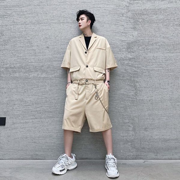 men summer metal chain pendant short sleeve casual loose shorts jumpsuit male streetwear hip hop overall cargo shorts, White;black
men summer metal chain pendant short sleeve casual loose shorts jumpsuit male streetwear hip hop overall cargo shorts, White;black