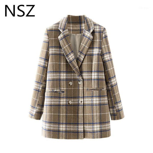 nsz women oversized woolen blazer double breasted fashion ladies wool blend checked suit jacket elegant coat1, White;black
nsz women oversized woolen blazer double breasted fashion ladies wool blend checked suit jacket elegant coat1, White;black
