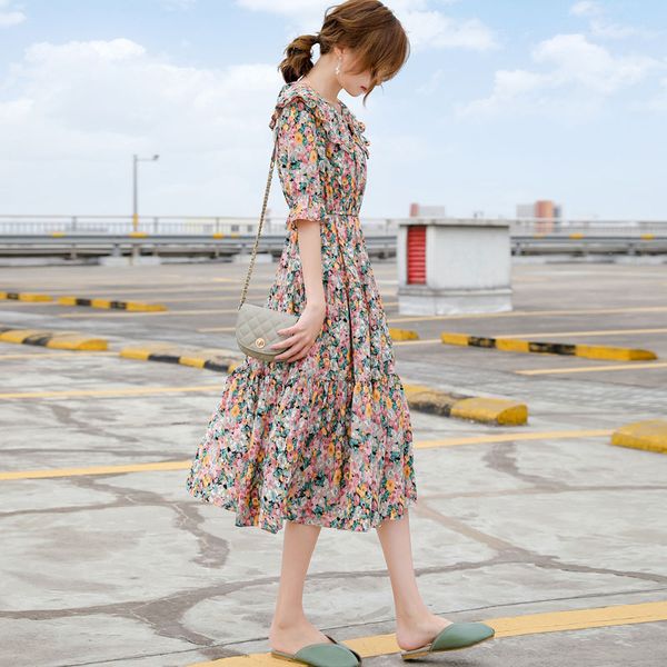 little daisy floral print doll collar summer waist thin half flared sleeves a-line shirring elegant holiday coctail dress 9825 party, Black
little daisy floral print doll collar summer waist thin half flared sleeves a-line shirring elegant holiday coctail dress 9825 party, Black
