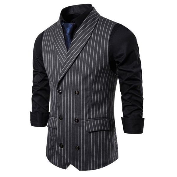 sleeveless striped autumn waistcoat vest coat double breasted work clothes men's casual suit jacket, White;black
sleeveless striped autumn waistcoat vest coat double breasted work clothes men's casual suit jacket, White;black