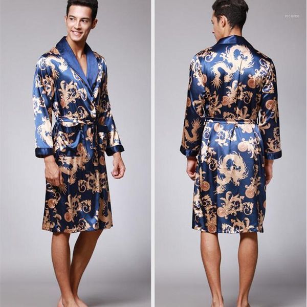 men's sleepwear yt- 027 spring autumn bathrobe mens print plus size satin pajamas silk nightgown1, Black;brown
men's sleepwear yt- 027 spring autumn bathrobe mens print plus size satin pajamas silk nightgown1, Black;brown