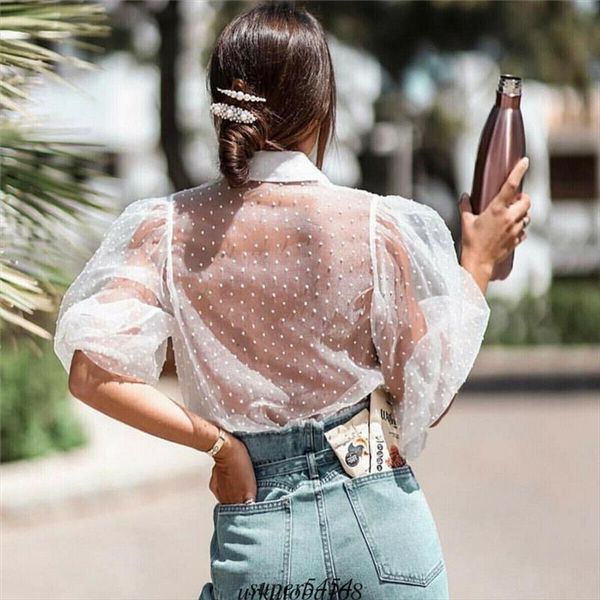 high street 2020 women blouses transparent lace mesh shirts long pull sleeve buttons dots ladies blouse women shirts, White
high street 2020 women blouses transparent lace mesh shirts long pull sleeve buttons dots ladies blouse women shirts, White