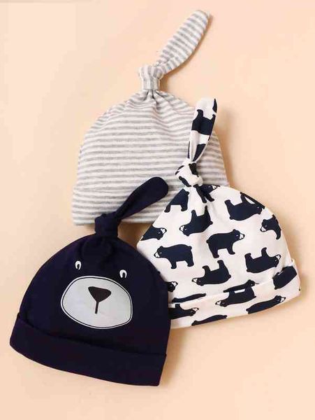 3pcs baby bear print hat she, Yellow 
3pcs baby bear print hat she, Yellow