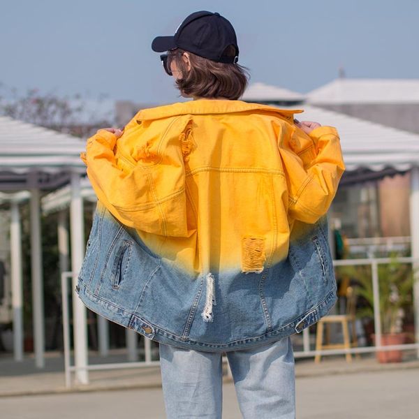 women's jackets jean spring autumn jacket female lapel long sleeve yellow hit color loose plus size denim women coat fashion tide s, Black;brown
women's jackets jean spring autumn jacket female lapel long sleeve yellow hit color loose plus size denim women coat fashion tide s, Black;brown