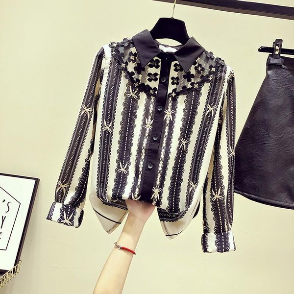 spring autumn women's blouse korean style lace stitching striped chiffon shirt loose long sleeve casual female gx481, White
spring autumn women's blouse korean style lace stitching striped chiffon shirt loose long sleeve casual female gx481, White
