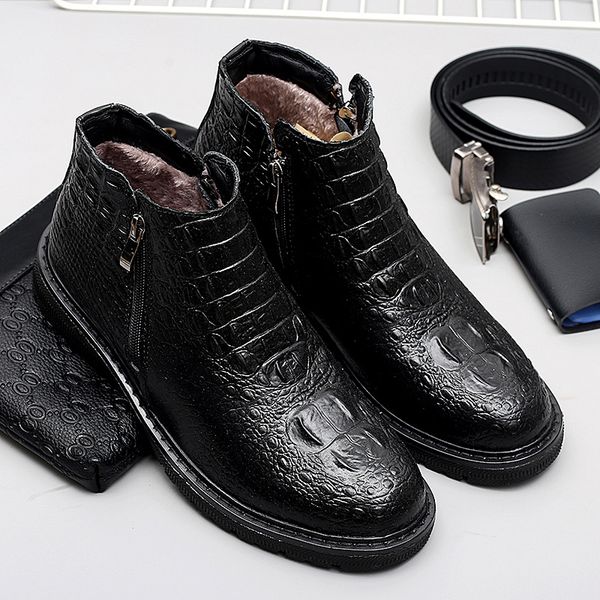leather business men's boots autumn winter warm fur snow boots crocodile pattern men ankle boots men's shoes 201102, Black
leather business men's boots autumn winter warm fur snow boots crocodile pattern men ankle boots men's shoes 201102, Black