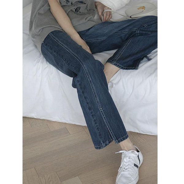 women's jeans 2021 straight leg high waist slimming retro cotton slits washed pants women, Blue
women's jeans 2021 straight leg high waist slimming retro cotton slits washed pants women, Blue