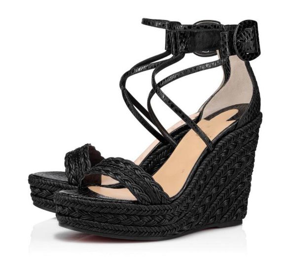 famous ladies sandals red bottom bodrum women wedges espadrille crossed straps black calfskin leather women's pumps party dress eu35-43
famous ladies sandals red bottom bodrum women wedges espadrille crossed straps black calfskin leather women's pumps party dress eu35-43