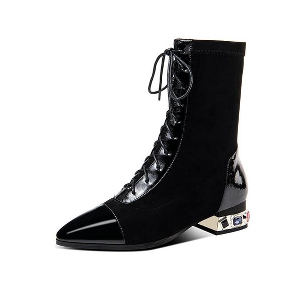 boots 2021 autumn winter women mid-calf patent leather lace-up thick heels shoes woman party working basic pumps, Black
boots 2021 autumn winter women mid-calf patent leather lace-up thick heels shoes woman party working basic pumps, Black