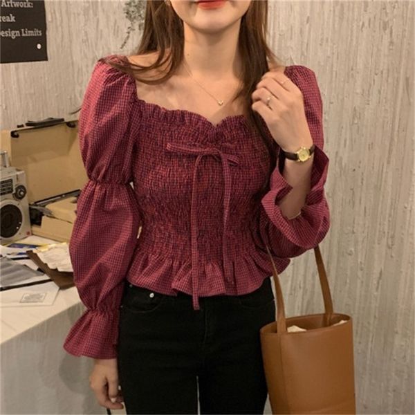 2021 new women's thin-fitting plaid shirts square-necked lace up plied puff sleeves ruffled short-fall shirt v49h, White
2021 new women's thin-fitting plaid shirts square-necked lace up plied puff sleeves ruffled short-fall shirt v49h, White
