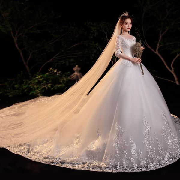 light wedding dress 2022 new bride temperament one word shoulder large size pregnant woman long tail french dream, White
light wedding dress 2022 new bride temperament one word shoulder large size pregnant woman long tail french dream, White
