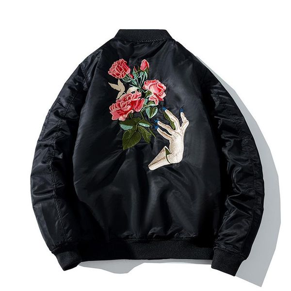 men's down & parkas autumn winter baseball rose embroidered cotton jacket thick coat, Black
men's down & parkas autumn winter baseball rose embroidered cotton jacket thick coat, Black