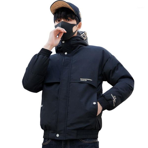 men's winter hooded down jacket park new korean style trend thicken windproof warm zipper cotton coat men1, Black
men's winter hooded down jacket park new korean style trend thicken windproof warm zipper cotton coat men1, Black