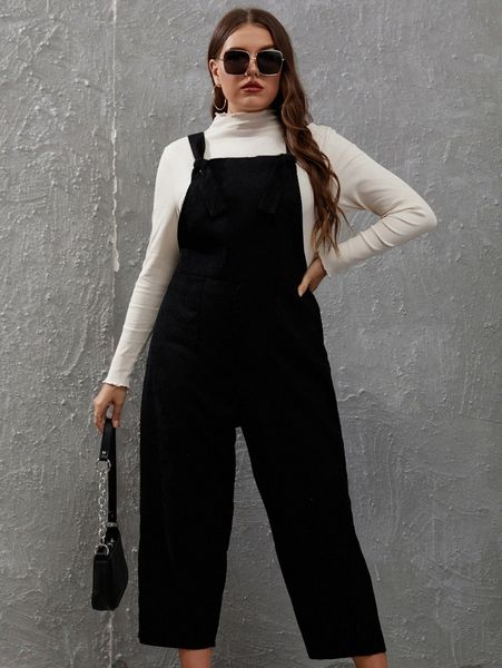 plus pocket side overall jumpsuit without tee l2jj#, Black