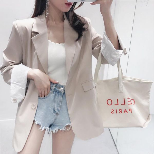 new long-sleeved loose solid color wild suit jacket female autumn new korean version of the college wind single button cardigan1, Black;brown 
new long-sleeved loose solid color wild suit jacket female autumn new korean version of the college wind single button cardigan1, Black;brown