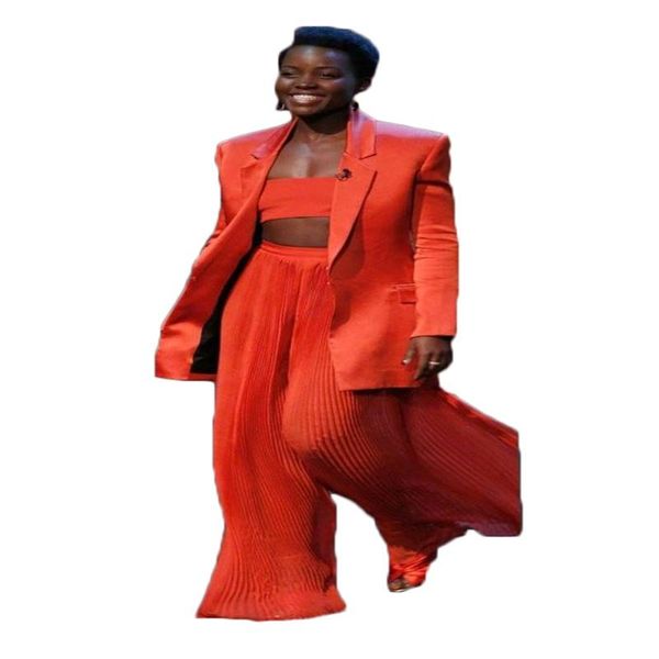 women's two piece pants orange women suits 3 pieces lapel hollow loose ruffles pant formal party for custom made, White
women's two piece pants orange women suits 3 pieces lapel hollow loose ruffles pant formal party for custom made, White