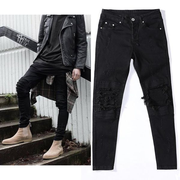 men's jeans mens ripped hiphop streetwear pants cotton black slim fit motorcycle men vintage distressed denim, Blue
men's jeans mens ripped hiphop streetwear pants cotton black slim fit motorcycle men vintage distressed denim, Blue