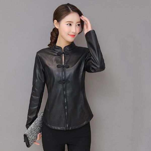 spring women rugular slim pu faux leather jackets black female chinese national style mardarin collar button zipper l1311168
spring women rugular slim pu faux leather jackets black female chinese national style mardarin collar button zipper l1311168