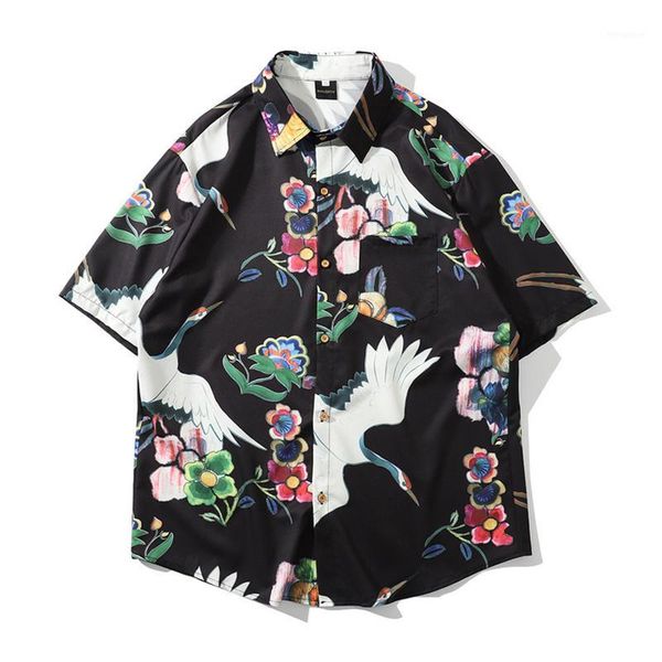 mens cranes print hawaii beach shirts harajuku streetwear 2020 summer short sleeve blouse hiphop black shirts 1, White;black 
mens cranes print hawaii beach shirts harajuku streetwear 2020 summer short sleeve blouse hiphop black shirts 1, White;black