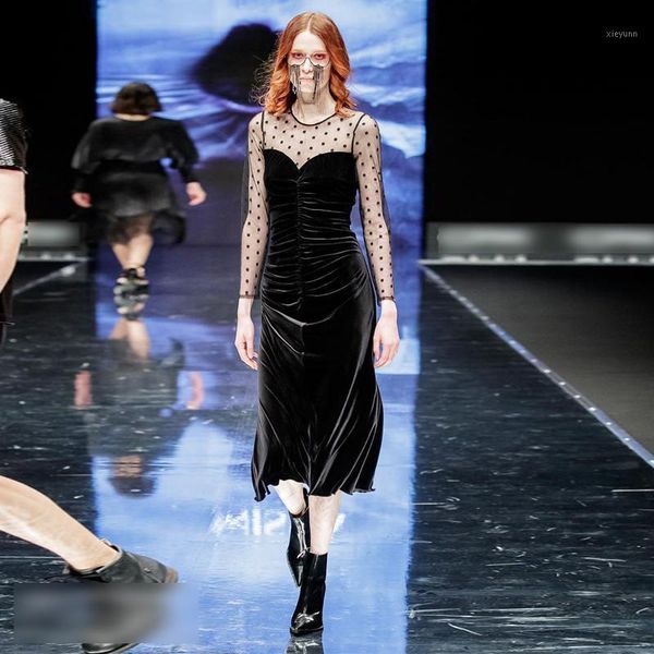 runway designer spring new women's fashion vintage elegant mesh polka dot long sleeve stitching velvet party casual midi dress1, Black;gray
runway designer spring new women's fashion vintage elegant mesh polka dot long sleeve stitching velvet party casual midi dress1, Black;gray