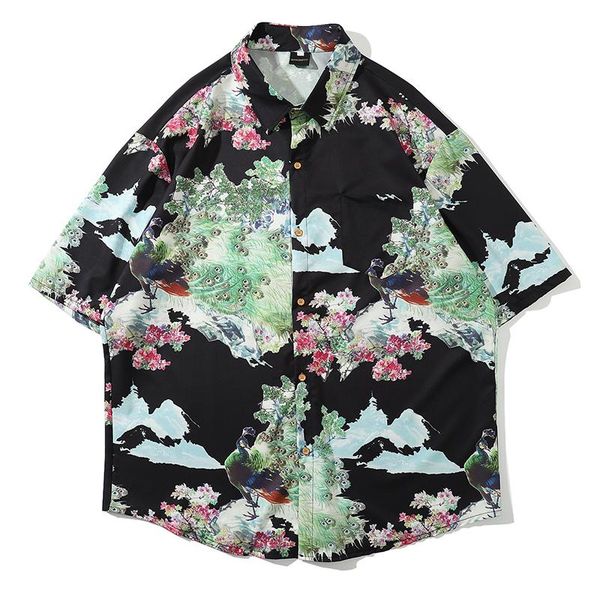 men's casual shirts hawaiian mens funny 3d peacock turn down collar short sleeve men button streetwear beach camisa, White;black
men's casual shirts hawaiian mens funny 3d peacock turn down collar short sleeve men button streetwear beach camisa, White;black