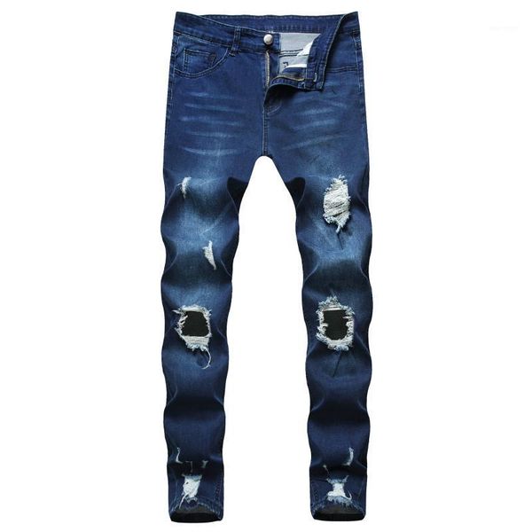 men streetwear distress ripped jeans1, Blue