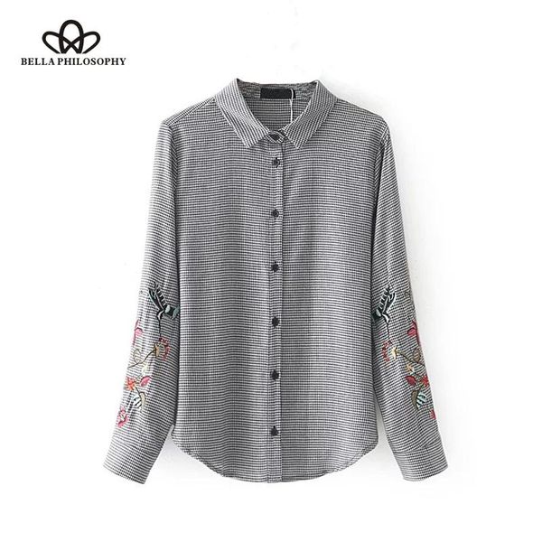 herstory 2021 vintage embroidery blouse shirt women casual houndstooth plaid basic shirt female blouse single breasted, White 
herstory 2021 vintage embroidery blouse shirt women casual houndstooth plaid basic shirt female blouse single breasted, White