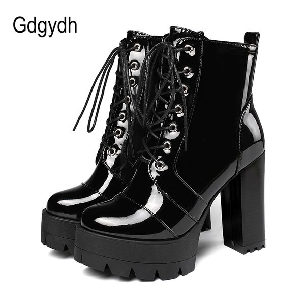 gdgydh 2021 thick high heeled female patent leather ankle boots round toe lace-up zipper women short boots gothic women shoes c0202, Black
gdgydh 2021 thick high heeled female patent leather ankle boots round toe lace-up zipper women short boots gothic women shoes c0202, Black