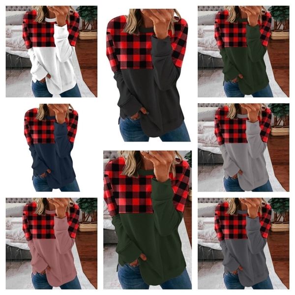 2021 spring autumn women patchwork plaid t-shirt long sleeve round necks fashion loose blouse casual sports home clothes gg11401, Blue;red
2021 spring autumn women patchwork plaid t-shirt long sleeve round necks fashion loose blouse casual sports home clothes gg11401, Blue;red
