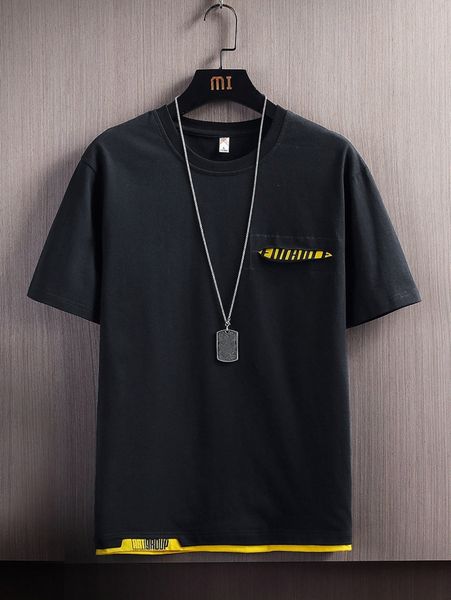 men contrast trim ripped rag stitching 2 in 1 tee w0df#, White;black
men contrast trim ripped rag stitching 2 in 1 tee w0df#, White;black