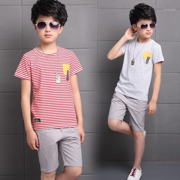 2020 new summer children's clothing set for boys cotton clothing set t-shit shorts 2 pieces sports suit kids striped clothes1, White 
2020 new summer children's clothing set for boys cotton clothing set t-shit shorts 2 pieces sports suit kids striped clothes1, White