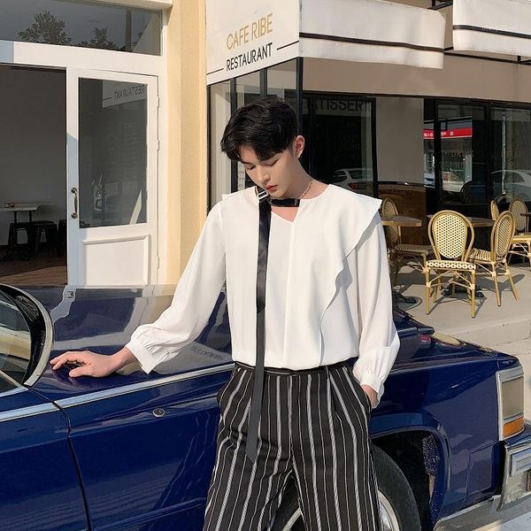 men summer lotus leaf collar ribbons loose casual white pullover shirt male women streetwear party dress shirt couple clothing1, White;black
men summer lotus leaf collar ribbons loose casual white pullover shirt male women streetwear party dress shirt couple clothing1, White;black