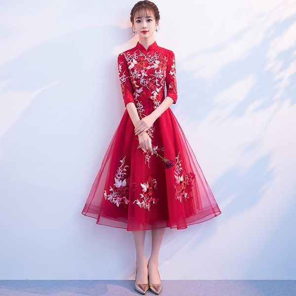chinese traditional wedding bride dress burgundy floral slim long toast suit elegant mandarin collar oriental cheongsam xs-2xl1, Red
chinese traditional wedding bride dress burgundy floral slim long toast suit elegant mandarin collar oriental cheongsam xs-2xl1, Red