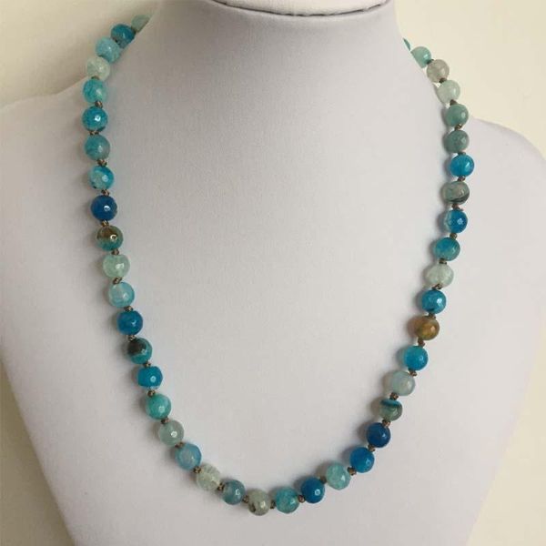 natural blue agate necklace for women round beads knot onyx natural stone choker necklaces chain jewerly collier ras du cou gift, Silver
natural blue agate necklace for women round beads knot onyx natural stone choker necklaces chain jewerly collier ras du cou gift, Silver