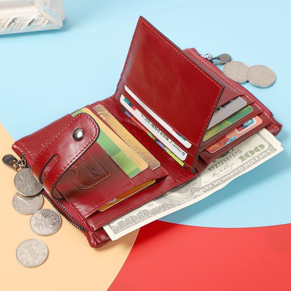 short double zipper buckle women's wallet genuine leather casual purse, Red;black
short double zipper buckle women's wallet genuine leather casual purse, Red;black