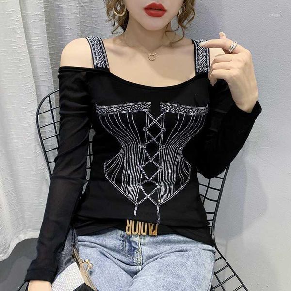 women's t-shirt 2021 autumn woman tshirts fashion off the shoulder women long sleeve drilling plus size clothing1, White
women's t-shirt 2021 autumn woman tshirts fashion off the shoulder women long sleeve drilling plus size clothing1, White