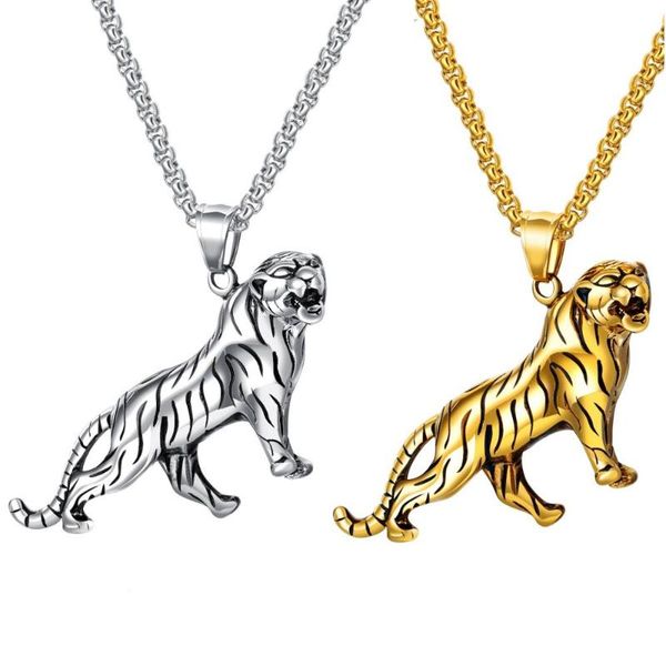 punk tiger pendant necklace for men stainless steel jewelry link chain vintage jewelry, Silver 
punk tiger pendant necklace for men stainless steel jewelry link chain vintage jewelry, Silver