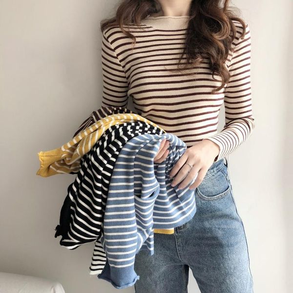 women's sweaters women knitting striped student elegant loose all-match turtleneck daily soft korean style vintage womens clothing, White;black
women's sweaters women knitting striped student elegant loose all-match turtleneck daily soft korean style vintage womens clothing, White;black