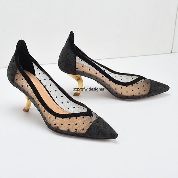 pointed toe 2020 early spring mesh gauze dot women shoes fine heel gold heel slip-on shallow wild single shoes women thin heels, Black
pointed toe 2020 early spring mesh gauze dot women shoes fine heel gold heel slip-on shallow wild single shoes women thin heels, Black