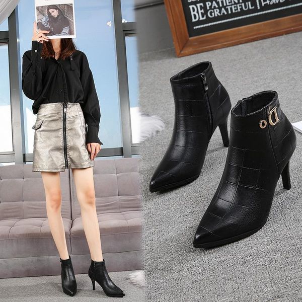 boots stone pattern ankle women high heels plaid leather bottes femme warm plush winter shoes woman pointy booties on pumps, Black
boots stone pattern ankle women high heels plaid leather bottes femme warm plush winter shoes woman pointy booties on pumps, Black