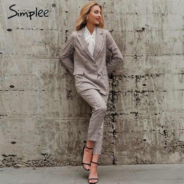 simplee office ladies plaid blazer suit double breasted pockets female blazer pants set streetwear elegant women blazer set 201030, White
simplee office ladies plaid blazer suit double breasted pockets female blazer pants set streetwear elegant women blazer set 201030, White
