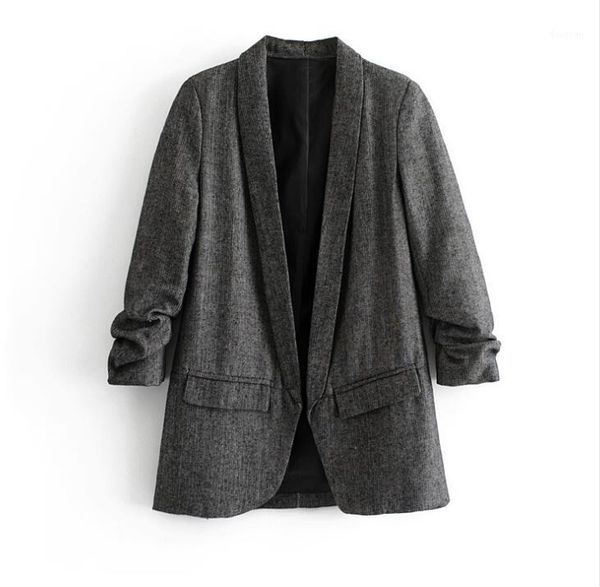 women's gray color v neck suit female folded sleeve office lady blazers coat outwear tb7911, White;black
women's gray color v neck suit female folded sleeve office lady blazers coat outwear tb7911, White;black