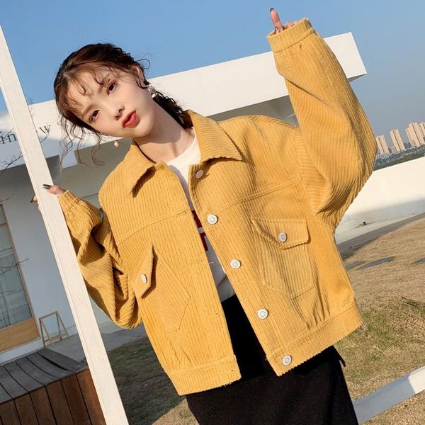 women's jackets spring autumn korean fashion corduroy short coat female loose jacket student coats and women, Black;brown
women's jackets spring autumn korean fashion corduroy short coat female loose jacket student coats and women, Black;brown