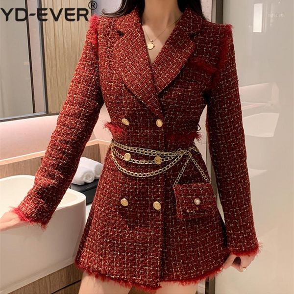 women red tweed plaid blazer golden double breasted jacket thick long woolen suit coat fall winter outerwear with chain belt bag1, White;black
women red tweed plaid blazer golden double breasted jacket thick long woolen suit coat fall winter outerwear with chain belt bag1, White;black