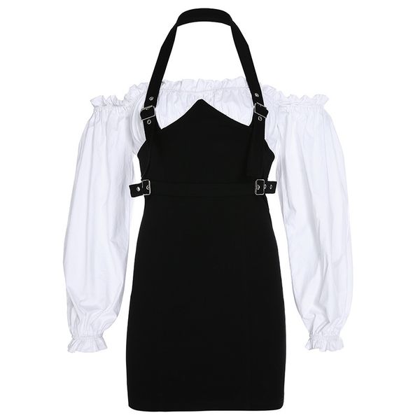 2021 new black white with high waist feminine spring and summer thin shoulder fashion temperament dress custom ut8r, Black;gray
2021 new black white with high waist feminine spring and summer thin shoulder fashion temperament dress custom ut8r, Black;gray